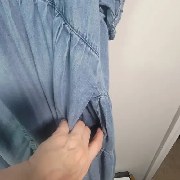 Oli & Hali Womens L Chambray Tiered Babydoll Dress Short Sleeve Blue - Picture 7 of 10